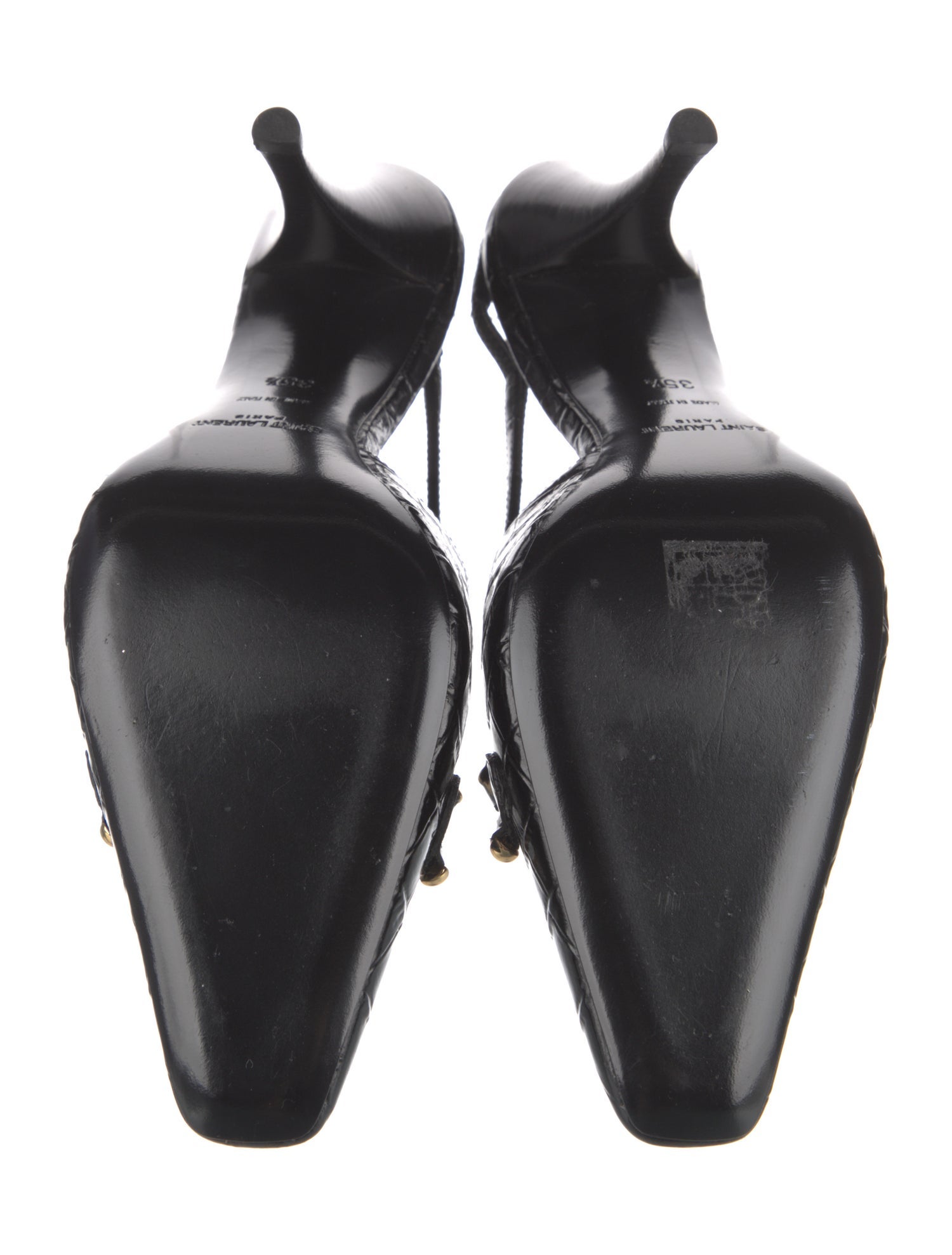 Saint Laurent Horsebit Accent Embossed Leather Slingback Pumps